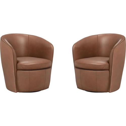 Barolo Swivel Club Chair in Vintage Whiskey Brown Italian Leather (Set of 2)