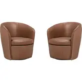 Barolo Swivel Club Chair in Vintage Whiskey Brown Italian Leather (Set of 2)