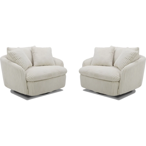 Boomer Large Swivel Chair with 2 Pillows in Ivory Fabric (Set of 2)