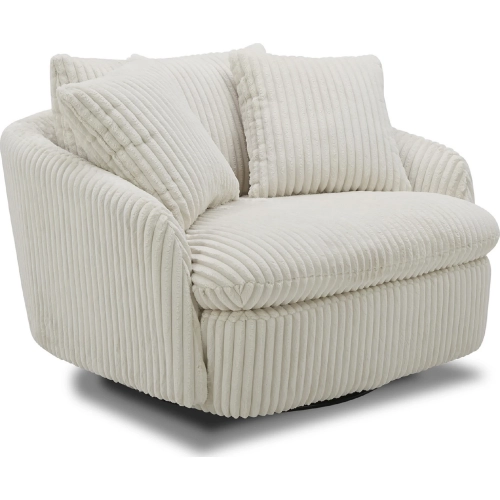 Boomer Large Swivel Chair with 2 Pillows in Ivory Fabric