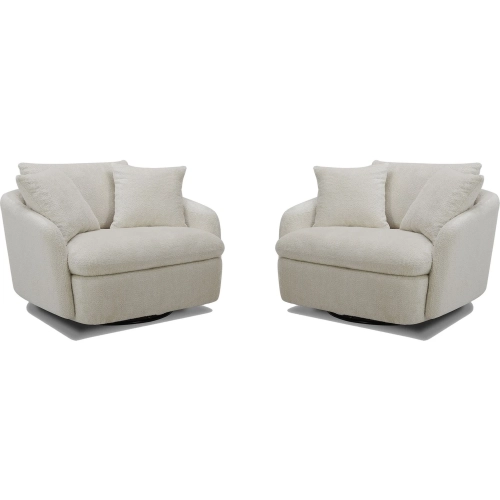 Boomer Large Swivel Chair with 2 Pillows in Sand Fabric (Set of 2)