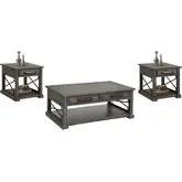 Sundance Coffee Cocktail Table & 2 End Tables Set in Grey Wood