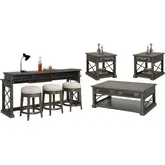 Sundance Coffee Cocktail Table, 2 End Tables, Console Table & 3 Stools in Grey Wood