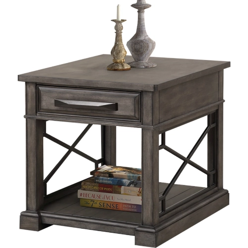 Sundance End Table with Power Center & USB in Smokey Grey Wood