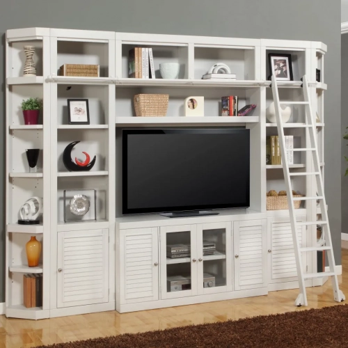 Boca Space Saver Library Style Entertainment Wall Unit with Ladder in Cottage White