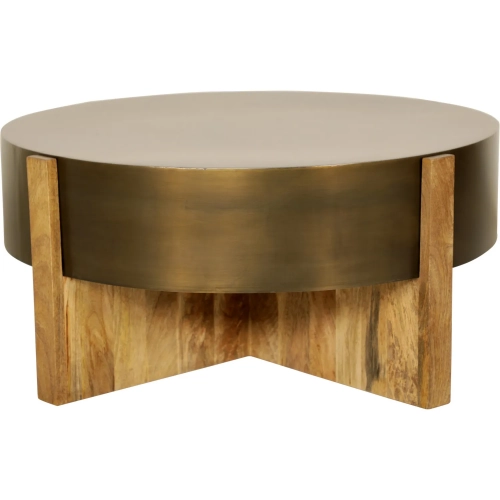 Aspen 42" Round Coffee Cocktail Table in Mango Wood & Bronze