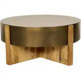 Aspen 42" Round Coffee Cocktail Table in Mango Wood & Bronze