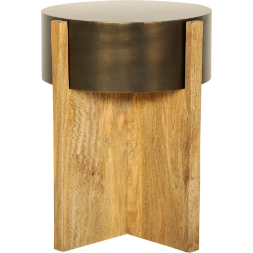 Aspen 22" Round End Table in Mango Wood & Bronze