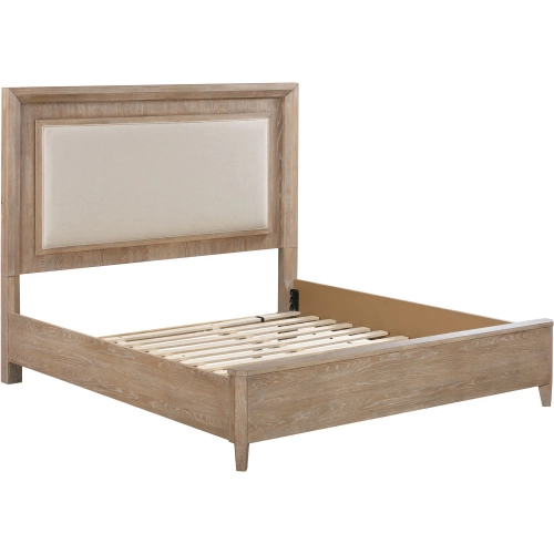 Breckenridge Queen Panel Bed in Mocha Brown Wood & Neutral Fabric