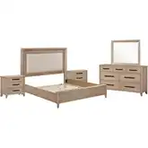Breckenridge 5 Piece King Bedroom Set in Mocha Brown Wood & Neutral Fabric