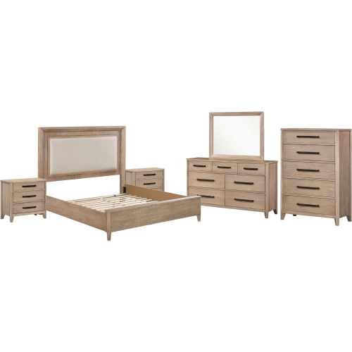 Breckenridge 6 Piece Queen Bedroom Set in Mocha Brown Wood & Neutral Fabric