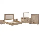 Breckenridge 6 Piece King Bedroom Set in Mocha Brown Wood & Neutral Fabric