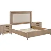 Breckenridge 3 Piece King Bedroom Set in Mocha Brown Wood & Neutral Fabric
