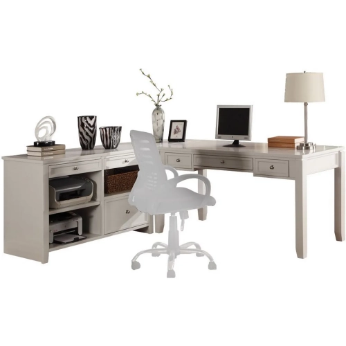 Boca L Shape Desk with Credenza in Cottage White Wood