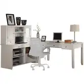 Boca L Shape Desk with Credenza & Hutch in Cottage White Wood