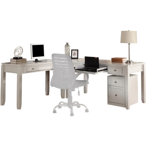 Boca L Shape Desk with Lateral File in Cottage White Wood