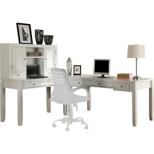 Boca L Shape Desk with Hutch in Cottage White Wood