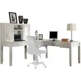 Boca L Shape Desk with Hutch in Cottage White Wood