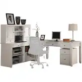 Boca L Shape Desk with File Credenza & Hutch in Cottage White Wood
