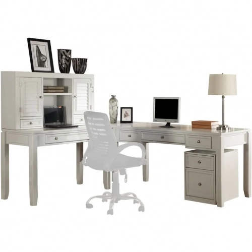 Boca 5 Piece L Shape Desk with Lateral File & Hutch in Cottage White Wood