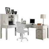 Boca 5 Piece L Shape Desk with Lateral File & Hutch in Cottage White Wood