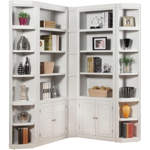 Boca 5 Piece L Shape Corner Bookcase Wall in Cottage White Wood