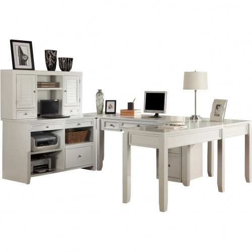 Boca U Shape Desk with Credenza File & Hutch in Cottage White Wood