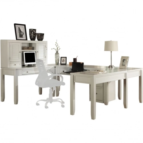 Boca U Shape Desk with Hutch & File in Cottage White Wood