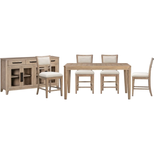 Breckenridge 6 Piece Counter Dining Set in Mocha Brown Wood & Neutral Fabric