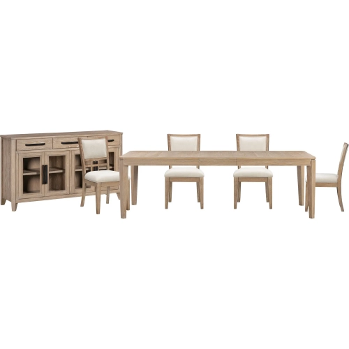 Breckenridge 6 Piece Dining Set in Mocha Brown Wood & Neutral Fabric