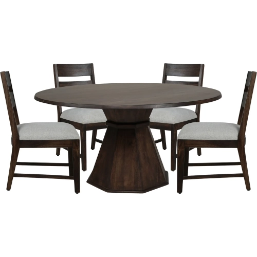 Portico 5 Piece Dining Set in Brown Wood & Neutral Fabric