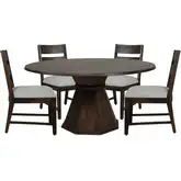 Portico 5 Piece Dining Set in Brown Wood & Neutral Fabric