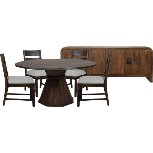 Portico 6 Piece Dining Set in Brown Wood & Neutral Fabric