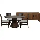 Portico 6 Piece Dining Set in Brown Wood & Neutral Fabric