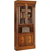 Huntington 32" Glass Door Cabinet in Antique Vintage Pecan Brown Wood