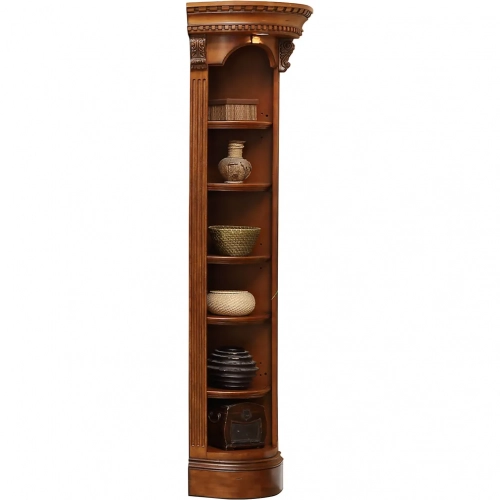 Huntington Outside Corner Bookcase in Antique Vintage Pecan Brown Wood