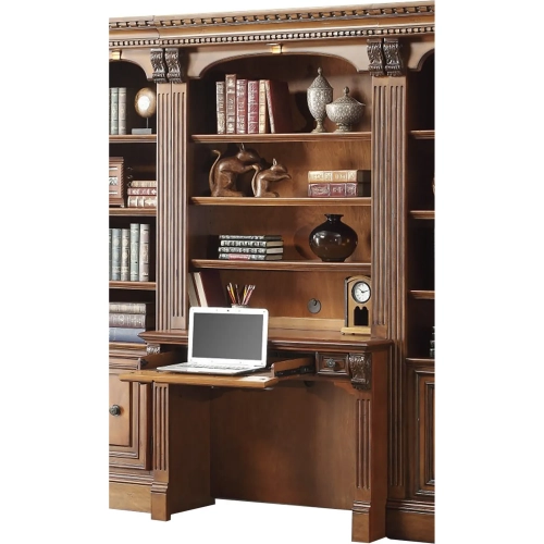Huntington Library Desk & Hutch in Antique Vintage Pecan Brown Wood
