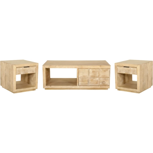 Laguna 3 Piece Coffee Cocktail Table Set in Bleached Natural Mango Wood