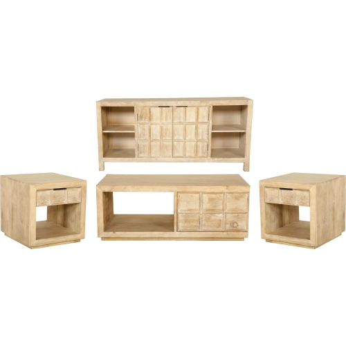 Laguna 4 Piece Coffee Cocktail Table Set in Bleached Natural Mango Wood