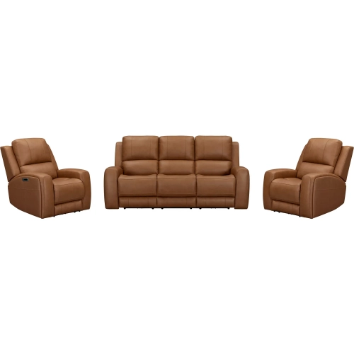 Belmont 3 Piece Zero Gravity Power Recline Sofa Set in Caramel Brown Leather