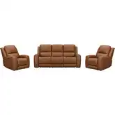 Belmont 3 Piece Zero Gravity Power Recline Sofa Set in Caramel Brown Leather