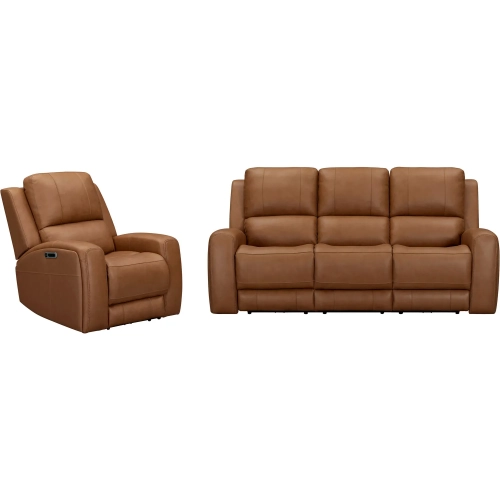 Belmont 2 Piece Zero Gravity Power Recline Sofa Set in Caramel Brown Leather