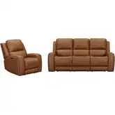 Belmont 2 Piece Zero Gravity Power Recline Sofa Set in Caramel Brown Leather