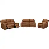 Belmont 3 Piece Zero Gravity Power Recline Sofa Set in Caramel Brown Leather