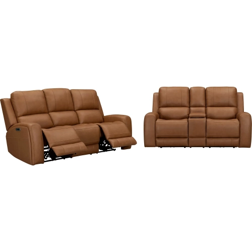 Belmont 2 Piece Zero Gravity Power Recline Sofa Set in Caramel Brown Leather