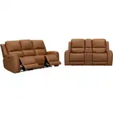 Belmont 2 Piece Zero Gravity Power Recline Sofa Set in Caramel Brown Leather