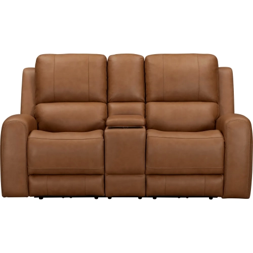 Belmont Zero Gravity Power Recline Console Loveseat in Caramel Brown Leather