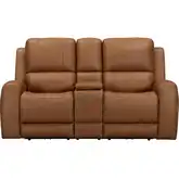 Belmont Zero Gravity Power Recline Console Loveseat in Caramel Brown Leather