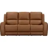 Belmont Zero Gravity Power Recline Sofa in Caramel Brown Top Grain Leather
