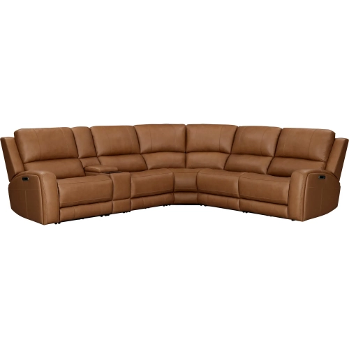 Belmont 6 Piece Zero Gravity Power Recline Sectional Sofa in Caramel Brown Leather